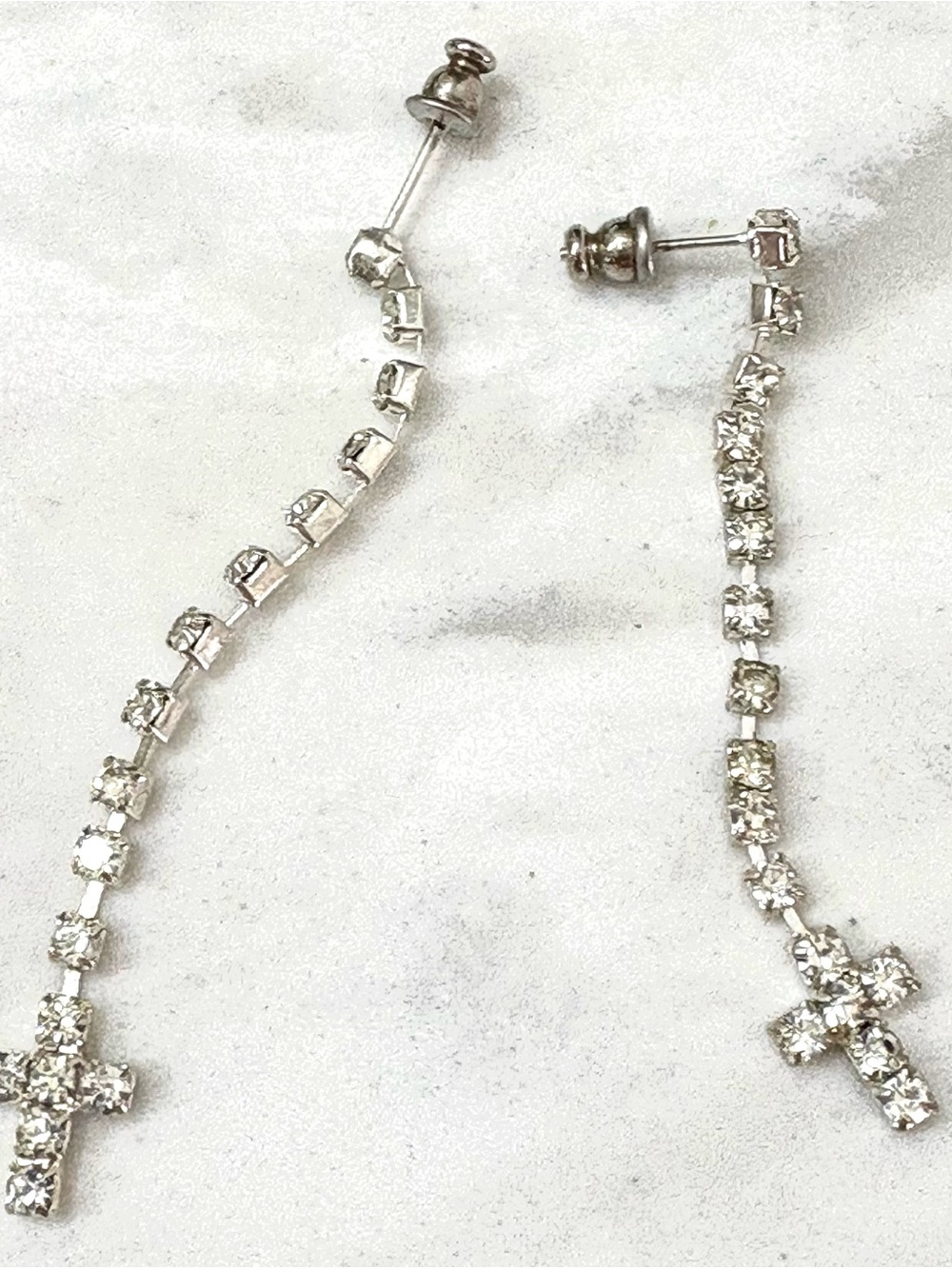 Minimalist Silver Square Link Drop Earrings with Cross